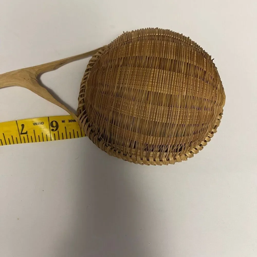 Vintage hand & carved woven bamboo rice strainer or colander.